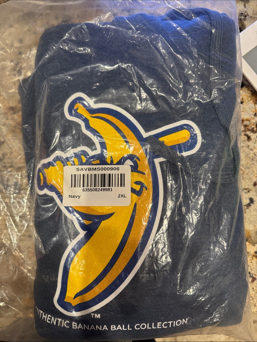 Savannah Banana Ball Collection Navy Hoodie with Yellow Banana Graphic